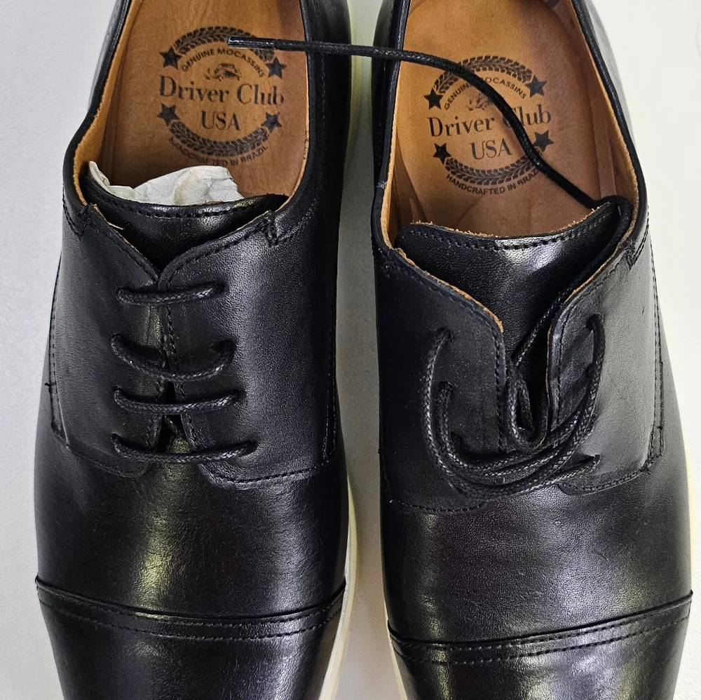 Drivers Club USA Genuine Moccasins Oxford‎ Sneakers Black Leather  642031 Mens 7